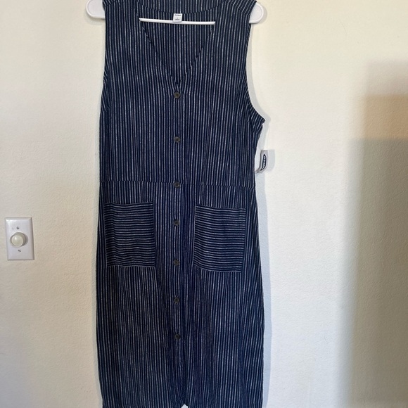 NWT Large Old Navy Sleeveless Striped Linen-Blend Dress - Picture 2 of 14